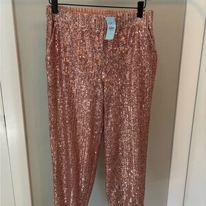 NWT LOFT Sequin Pants in Rose Gold